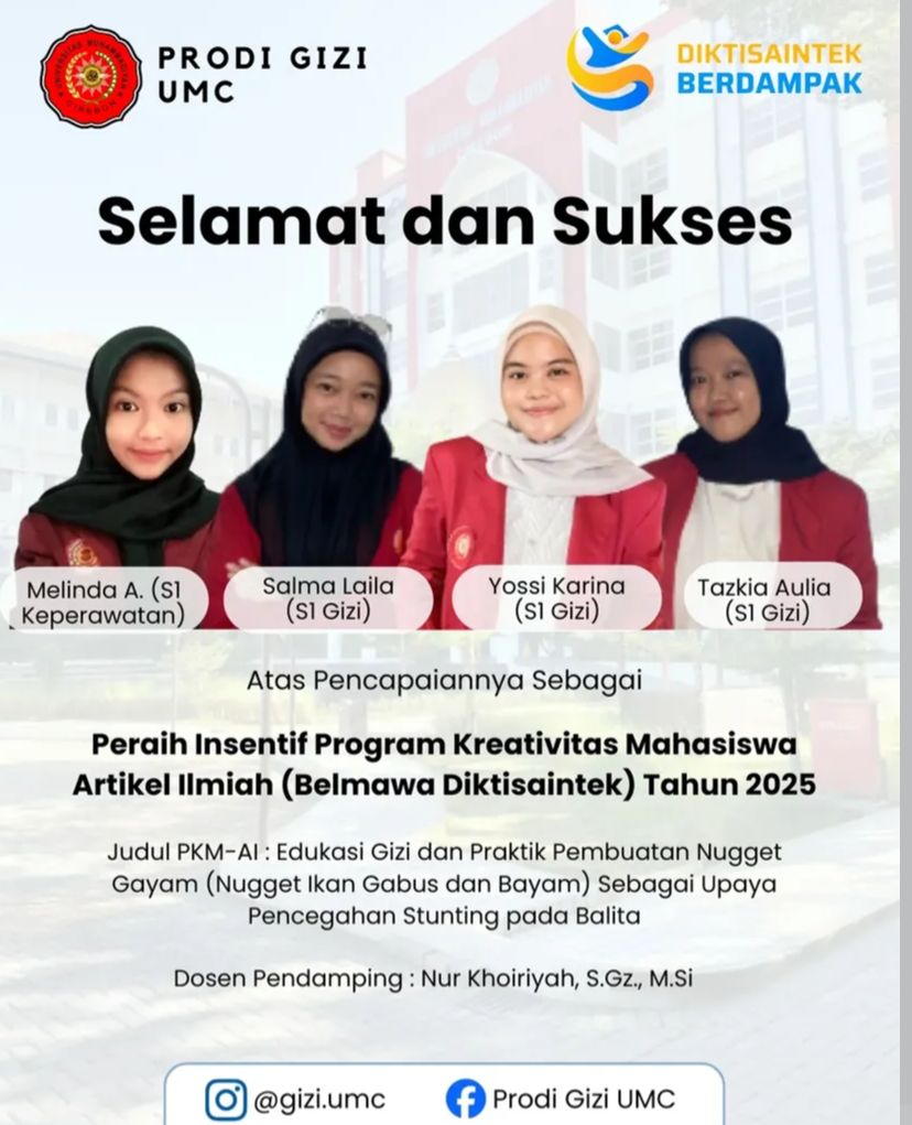 Mahasiswa Gizi UMC Raih Insentif PKM Kemendikbudristek 2025 lewat Inovasi Edukasi Gizi Cegah Stunting